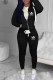 Black Casual Print Letter Hooded Collar Long Sleeve Two Pieces