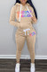 Khaki Casual Letter Print Patchwork Hooded Collar Long Sleeve Two Pieces