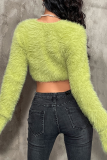 Green Sexy Solid Patchwork V Neck Tops