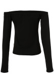 Pure Black Sexy Casual Solid Patchwork Backless Off the Shoulder Tops