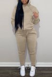 Pink Street Solid Draw String Hooded Collar Long Sleeve Two Pieces