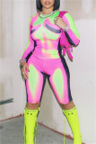Pink Casual Print Patchwork O Neck Long Sleeve Two Pieces