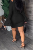 Pink Casual Solid Patchwork Turn-back Collar Long Sleeve Dresses