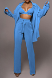 Rose Red Casual Solid Patchwork Turndown Collar Long Sleeve Two Pieces