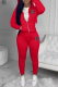 Red Street Print Patchwork Hooded Collar Long Sleeve Two Pieces