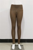 Deep Blue Casual Sportswear Print Basic Skinny High Waist Pencil Trousers