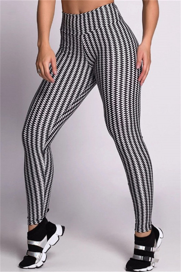 Black Casual Sportswear Print Basic Skinny High Waist Pencil Trousers