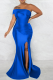 Blue Sexy Solid Patchwork One Shoulder Trumpet Mermaid Dresses
