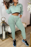 Light Blue Casual Solid Patchwork Zipper Collar Long Sleeve Two Pieces
