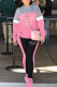 Pink Casual Letter Hot Drilling Patchwork Hooded Collar Long Sleeve Two Pieces