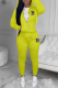 Yellow Street Print Patchwork Hooded Collar Long Sleeve Two Pieces