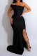 Black Sexy Solid Patchwork One Shoulder Trumpet Mermaid Dresses