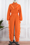Orange Casual Solid Patchwork Zipper Collar Long Sleeve Two Pieces