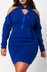 Blue Street Solid Hollowed Out Hooded Collar Pencil Skirt Dresses