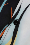 Black Casual Print Patchwork Turndown Collar Tops