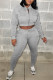 Grey Casual Solid Patchwork Zipper Collar Long Sleeve Two Pieces