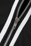 Tibetan Blue Street Solid Patchwork Zipper Collar Long Sleeve Two Pieces