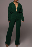 Rose Red Casual Solid Patchwork Turndown Collar Long Sleeve Two Pieces