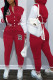 Red Casual Letter Print Patchwork Hooded Collar Long Sleeve Two Pieces