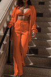Rose Red Casual Solid Patchwork Turndown Collar Long Sleeve Two Pieces