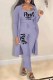 Purple Street Print Letter Long Sleeve Three Pieces