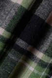Light Green Casual Plaid Cardigan Turndown Collar Outerwear