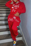 Red Casual Letter Print Basic O Neck Long Sleeve Two Pieces