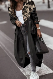 Black And White Street Print Patchwork Hooded Collar Outerwear