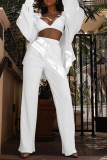 Rose Red Casual Solid Patchwork Turndown Collar Long Sleeve Two Pieces