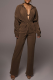 Brown Casual Solid Patchwork Turndown Collar Long Sleeve Two Pieces