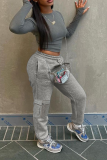 Grey Casual Solid Patchwork Harlan Mid Waist Harlan Solid Color Bottoms