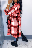 Red Street Striped Patchwork Turndown Collar Outerwear
