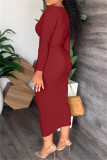 Blue Casual Solid Patchwork V Neck Long Sleeve Dresses