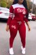 Red Casual Print Letter Hooded Collar Long Sleeve Two Pieces