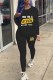Black Casual Print Letter O Neck Long Sleeve Two Pieces