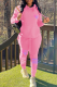 Pink Street Print Patchwork Hooded Collar Long Sleeve Two Pieces