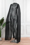 Black Sexy Patchwork Hot Drilling See-through Half A Turtleneck Skinny Jumpsuits