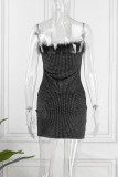 Burgundy Sexy Patchwork Backless Strapless Sleeveless Dress