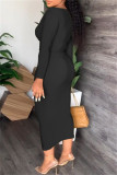 Blue Casual Solid Patchwork V Neck Long Sleeve Dresses