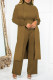 Brownness Casual Solid Patchwork Turtleneck Long Sleeve Three-piece Set