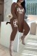 Coffee Casual Print Letter V Neck Long Sleeve Two Pieces