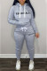 Light Gray Street Print Letter Hooded Collar Long Sleeve Two Pieces