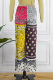 Rose Red Casual Print Patchwork Regular Mid Waist Trousers