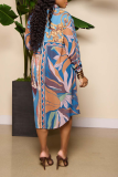Red Casual Print Patchwork Turndown Collar Shirt Dress Dresses
