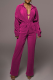 Rose Red Casual Solid Patchwork Turndown Collar Long Sleeve Two Pieces