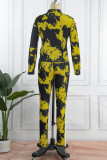 Purple Casual Print Patchwork Zipper Collar Long Sleeve Two Pieces