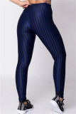 Deep Blue Casual Sportswear Print Basic Skinny High Waist Pencil Trousers