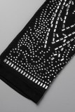 Black Sexy Patchwork Hot Drilling See-through Half A Turtleneck Skinny Jumpsuits