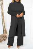 Brownness Casual Solid Patchwork Turtleneck Long Sleeve Three-piece Set