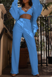 Rose Red Casual Solid Patchwork Turndown Collar Long Sleeve Two Pieces